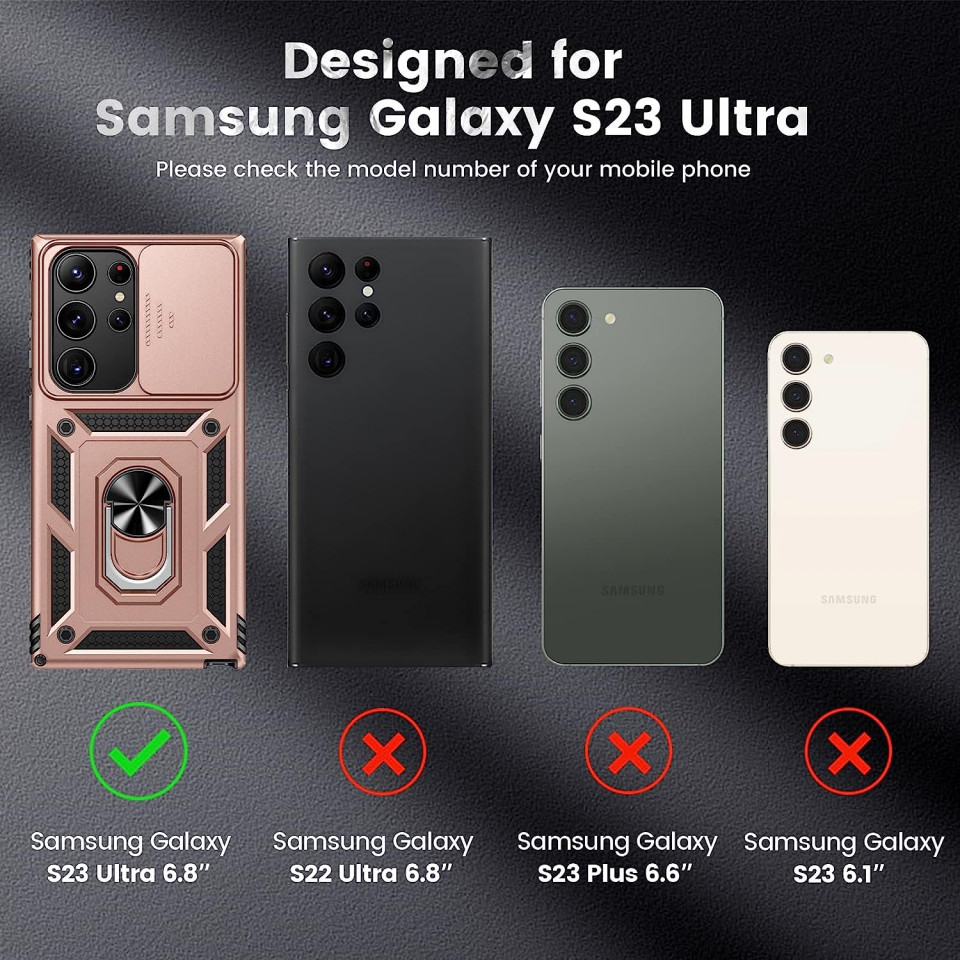 Poze Husa de protectie cu inel compatibil cu Samsung Galaxy S23 ULTRA HWeggo, policarbonat/poliuretan, rose gold, 6,8 inchi