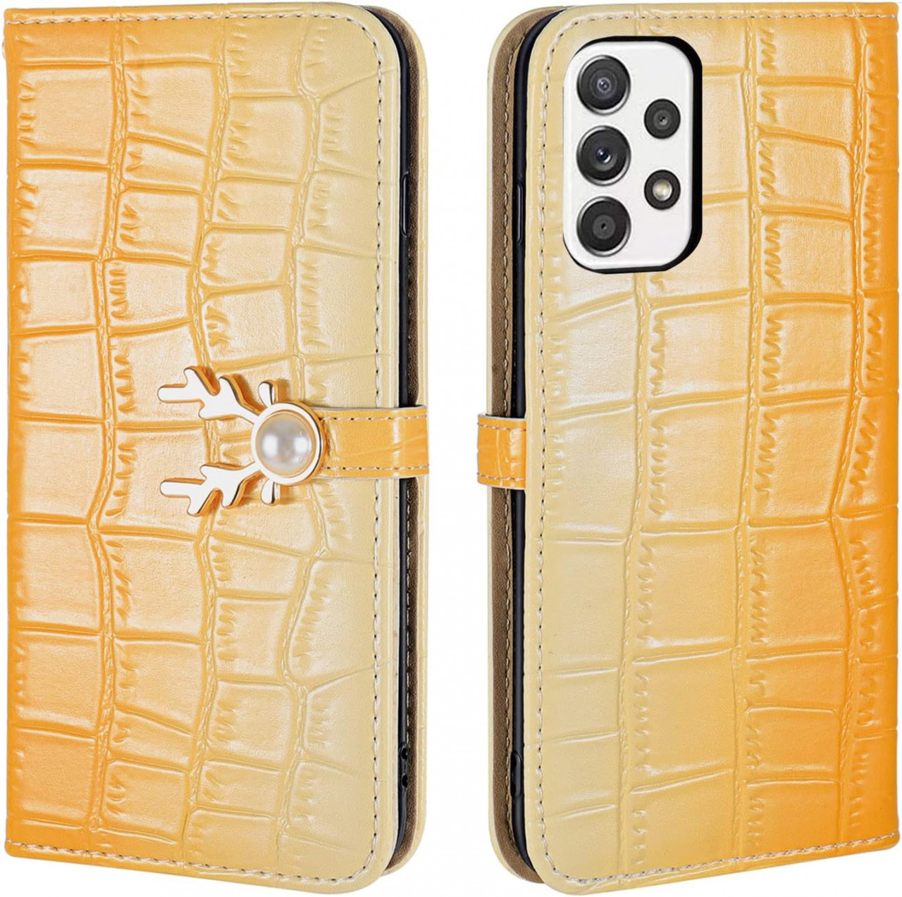Husa de protectie pentru Samsung Galaxy A32 5G Aisenth, piele PU,galben, 6,5 inchi