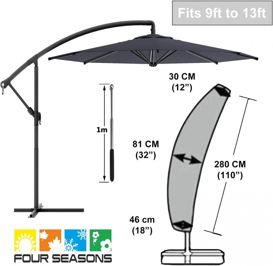 Husa de protectie pentru umbrela cu tija Zizwe, negru, poliester, 280 x 30 x 81 cm