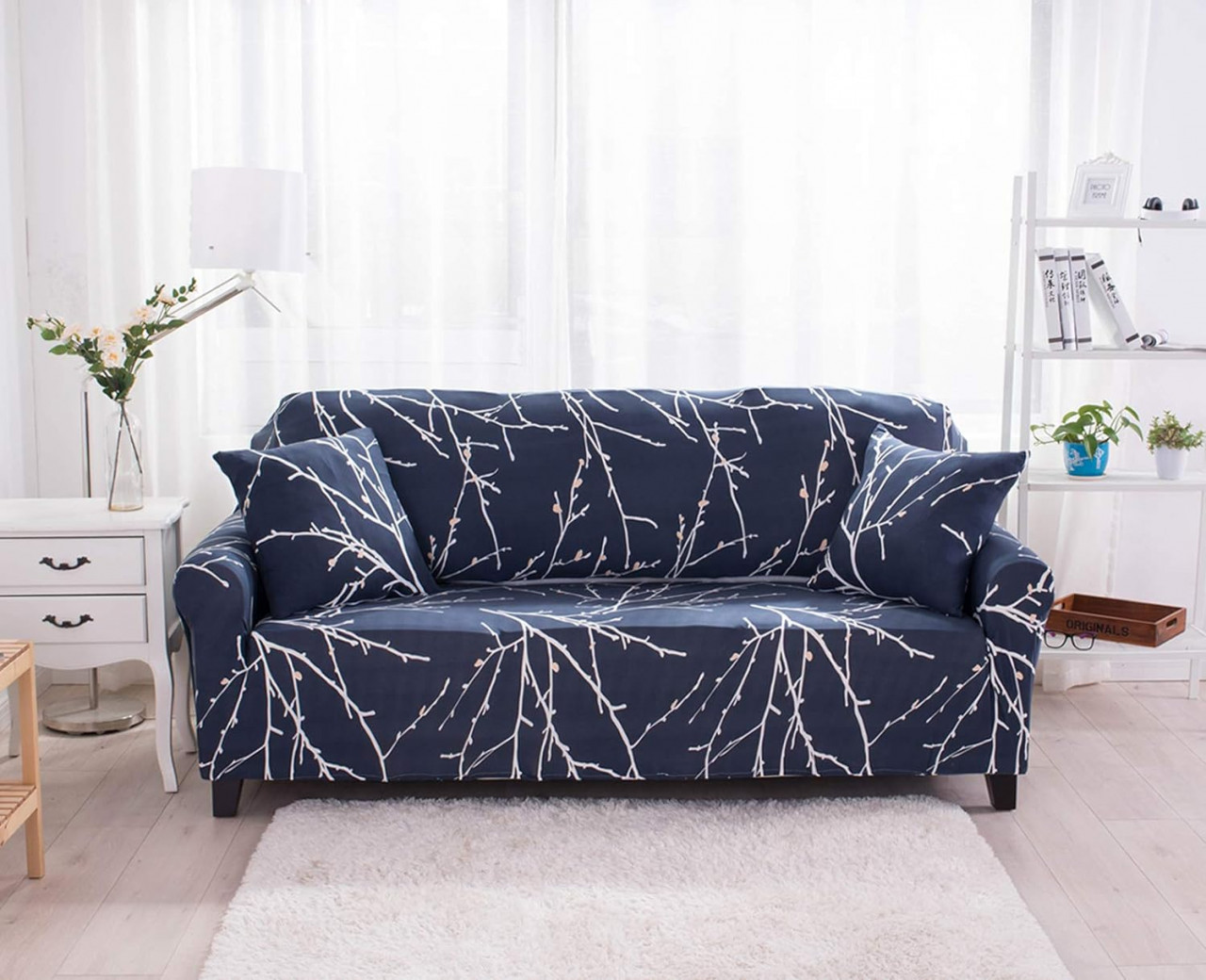 Husa pentru canapea cu 2 locuri Bikuer, poliester/spandex, albastru, 137 x 165 cm