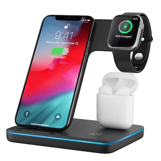 Incarcator Wireless REVOSE™, Statie Incarcare 3 In 1 Qi Fast Charger 15W Incarcare Rapida Compatibil Cu Apple Watch, Airpods, Iphone Android Samsung