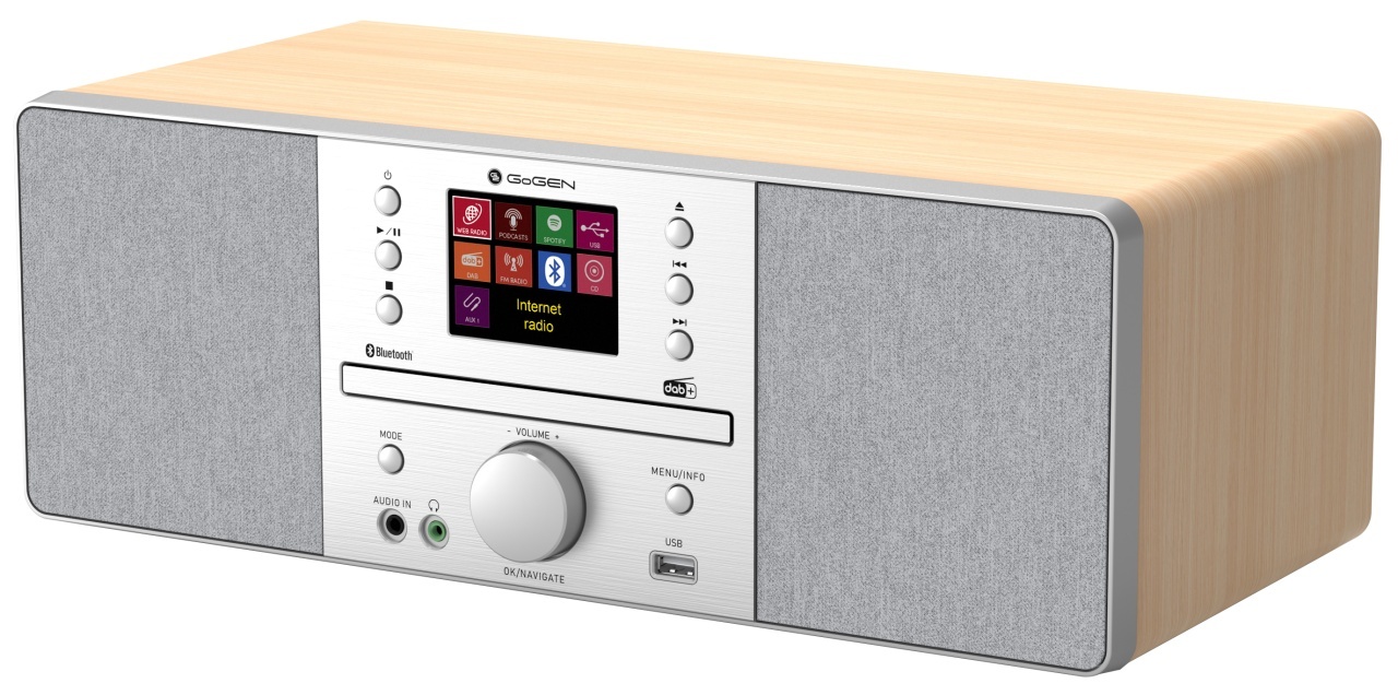 Internet radio GoGEN IR 267 BTDAB, 2x10W, DAB+/FM, CD, LCD, Bluetooth, Spotify Connect, argintiu/maro