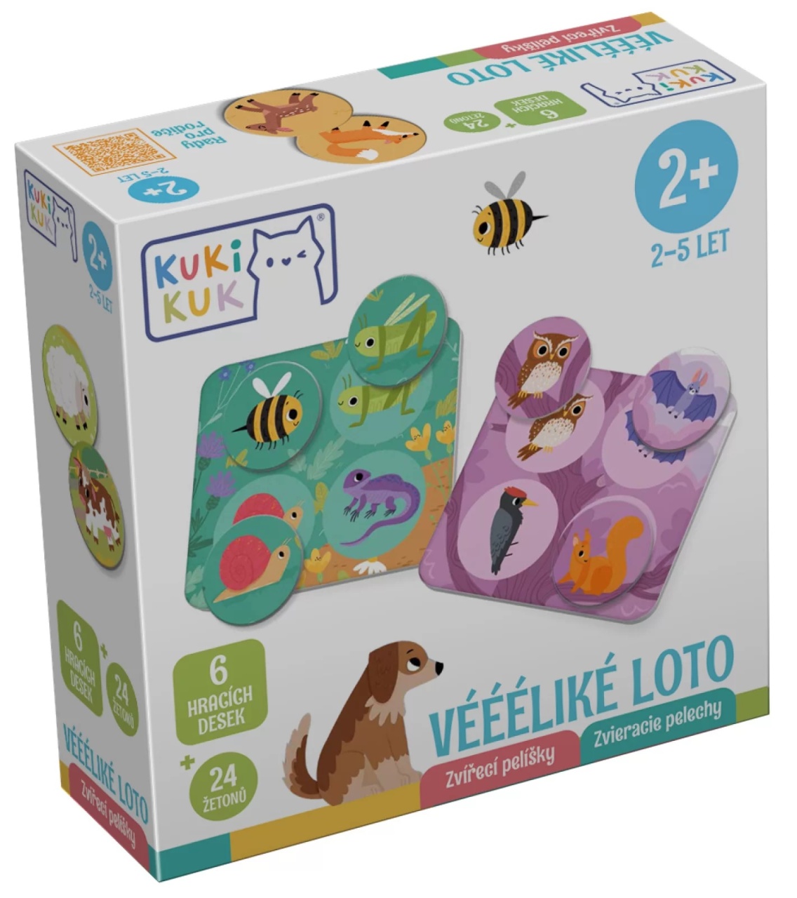 Joc educational pentru copii, Loto culori si animale, KuKiKuk Efko, 6 planse culori diferite, 24 jetoane, carton gros, animatii colorate haioase,