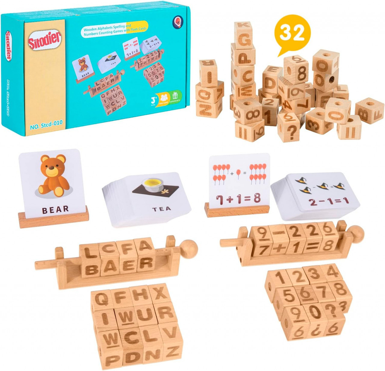Joc educativ pentru copii Sitodier, lemn/plastic, multicolor, 132 piese