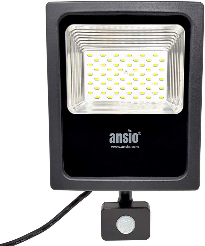 Lampa cu senzor de miscare ANSIO, 30 W, halogen, LED, IP65, negru, alb rece, metal, alb