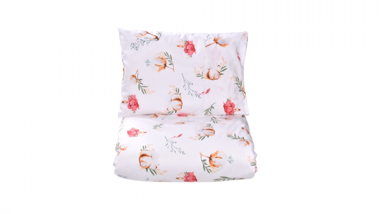 Lenjerie patut gradinita 3 piese patut stivuibil bumbac 100% model Flori de bumbac