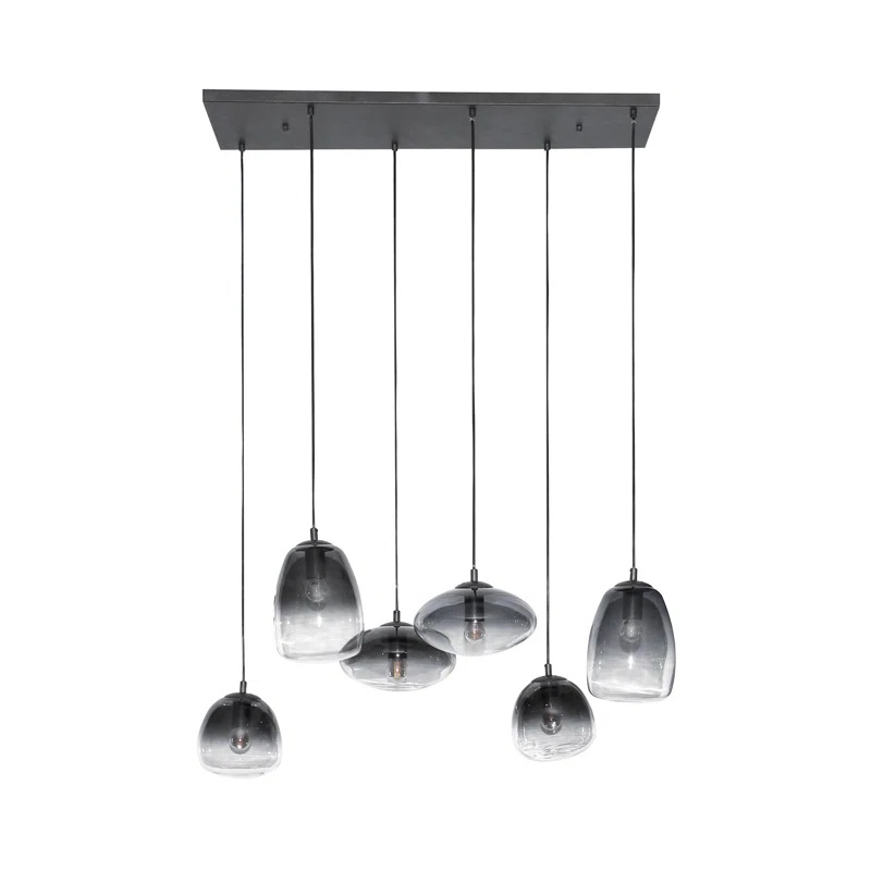 Lustra tip pendul Veritas, 6 lumini, sticla/metal, transparent/negru, 95 x 40 x 150 cm