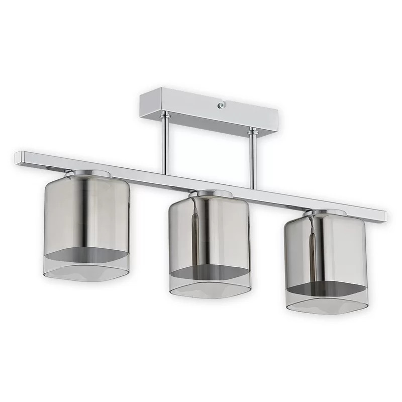 Lustra Wamsley, 3 lumini, metal/sticla, argintiu, 26 x 61 x 9 cm