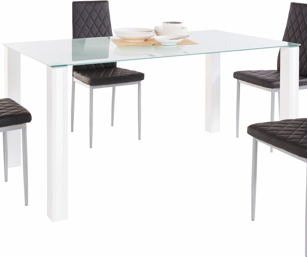 Masa Home, 160 cm latime, Alb, Sticla