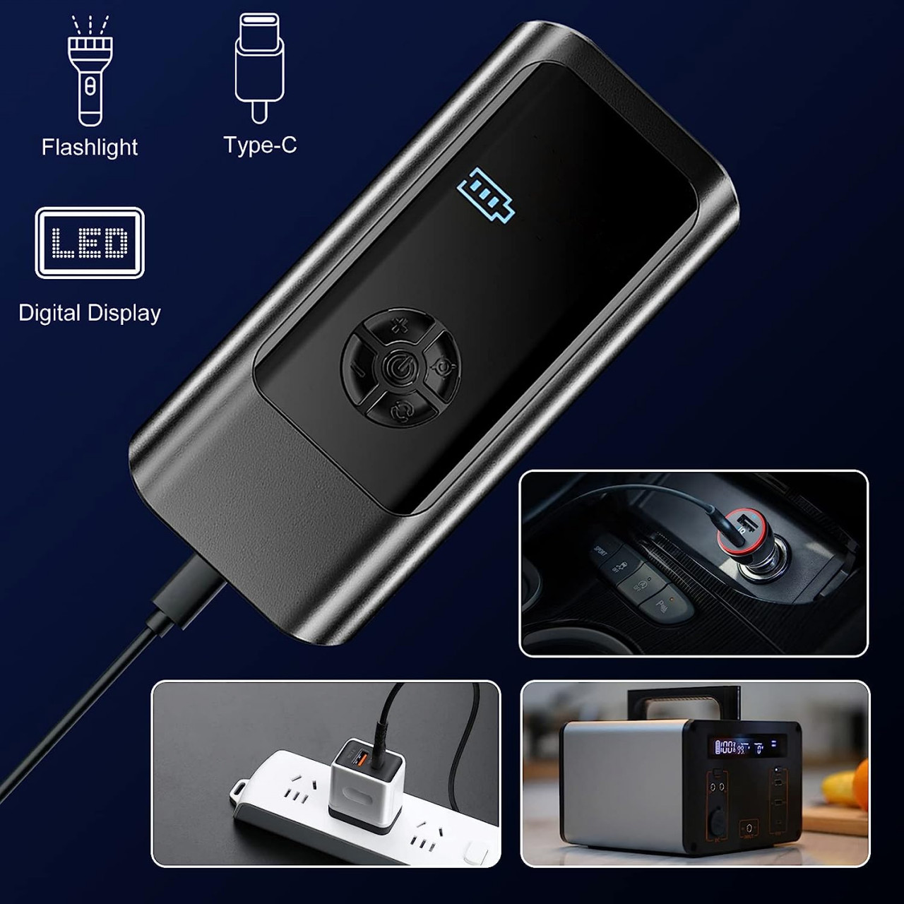 Poze Mini pompa electrica cu afisaj digital HENSHOW, reincarcabila, LED, negru