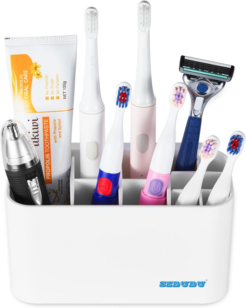 Organizator pentru periuta de dinti SZDUDU, plastic, alb, 17 x 9 x 8 cm