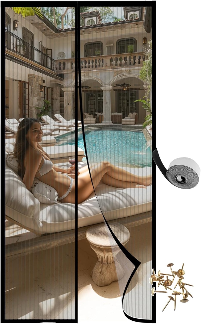 Perdea magnetica pentru usa GingMoo, fibra de sticla, negru/transparent, 140 x 240 cm