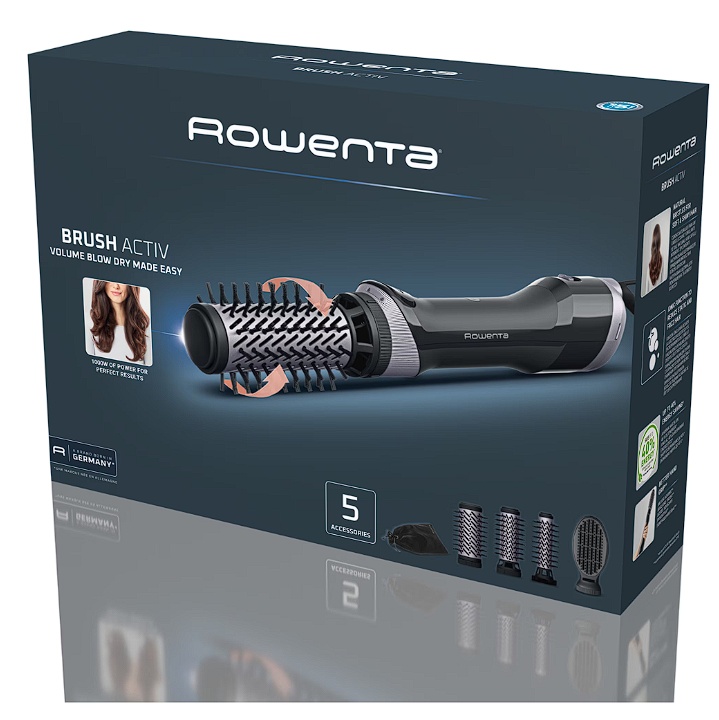 Perie rotativa cu aer cald Rowenta Brush Activ UB9534F0, 1000W, 2 trepte de viteza/temperatura, 2 perii rotative 40/50mm, 1 perie de 30 mm, 1 perie