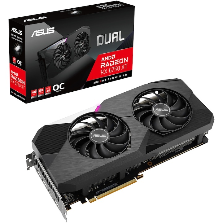 Placa video ASUS Radeon RX 6750 XT DUAL O12G, 12GB GDDR6, 192-bit, REFURBISHED, GARANTIE 1 AN