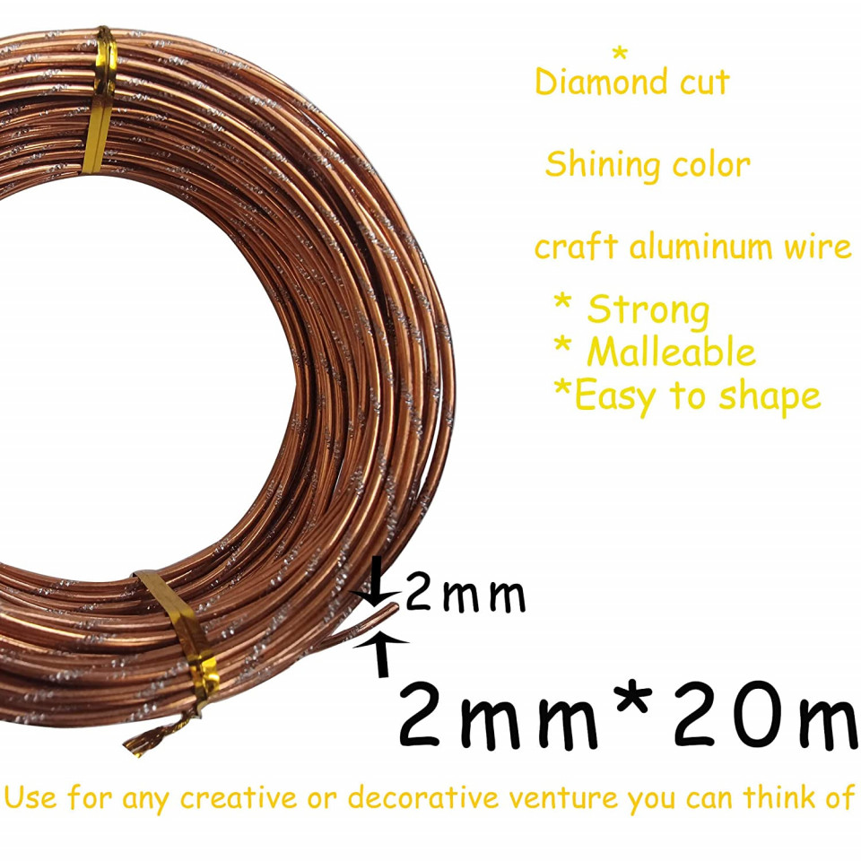 Poze Rola de sarma pentru gradina/mestesuguri DZDSBB, aluminiu, maro, 20 m x 2 mm
