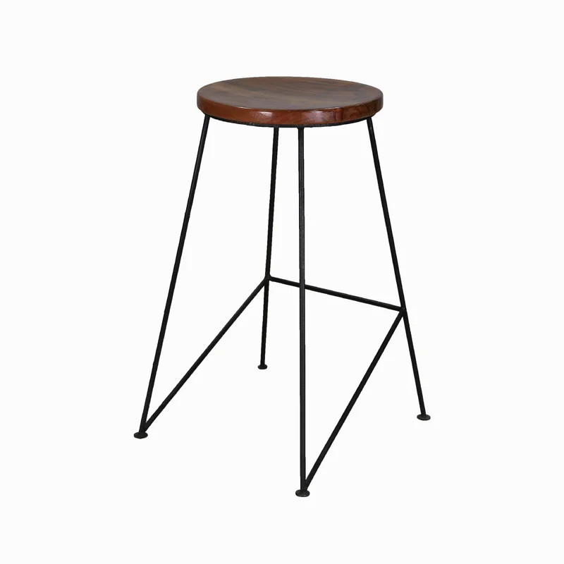 Scaun de bar Jaipur, metal/lemn, negru/maro, 77 cm