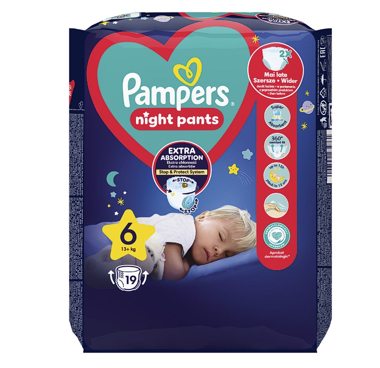 Scutece-chilotel de noapte Pampers Night Pants, Marimea 6, 15+ kg, 19 buc, Resigilat, Grad A