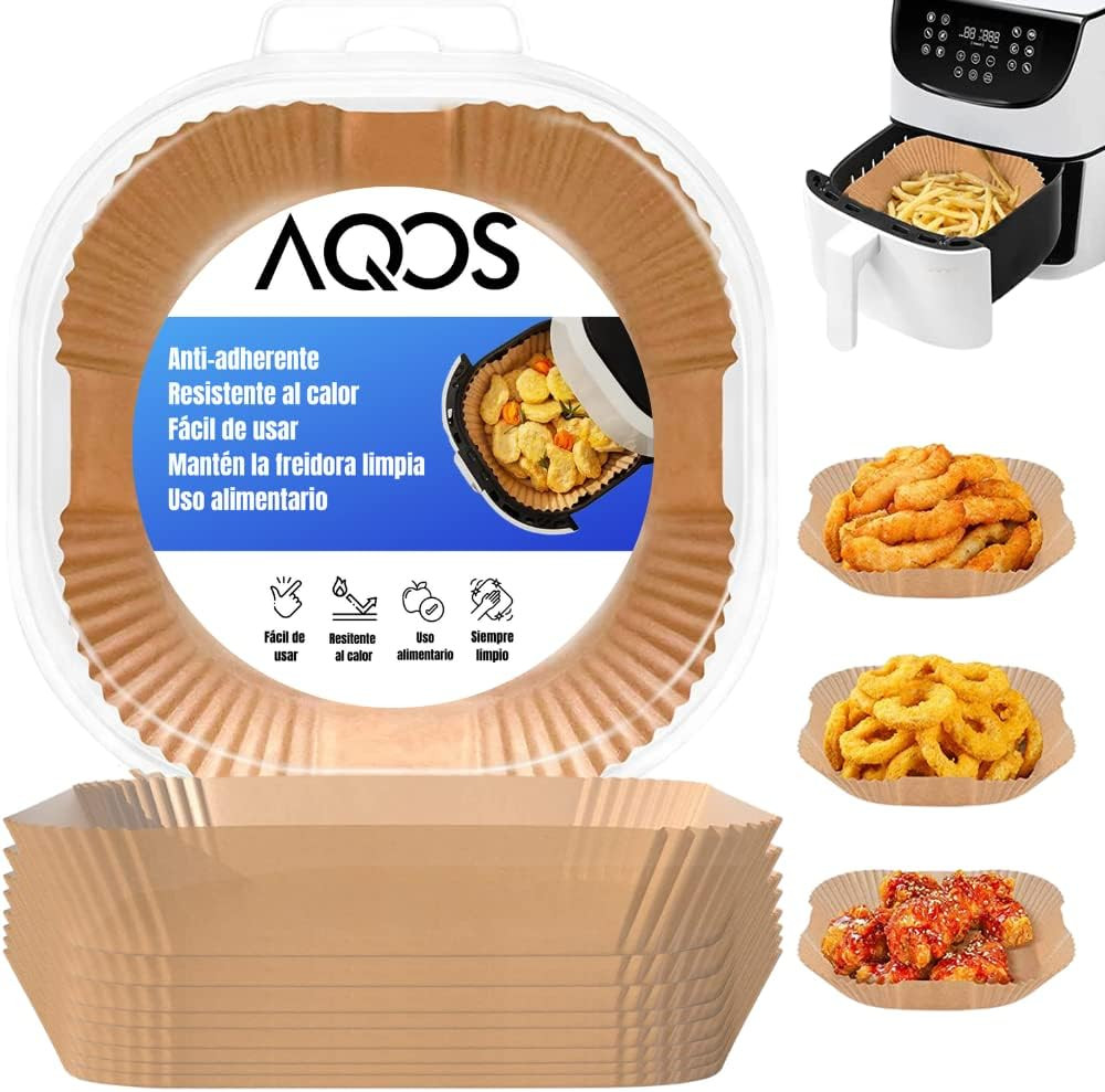 Set 100 bucati hartie de copt pentru friteuza AQOS, hartie, bej, 20 cm
