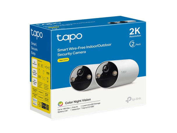 Set 2 Camere IP de Exterior TP-Link Tapo C410 cu Acumulatori IP65 DistanTA IR 15m 3Mpx rezolutie 2K RJ-45 + Wireless Microfon Alb, RESIGILAT, 1 AN
