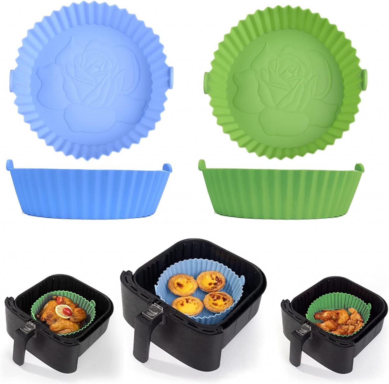 Set 2 cosuri pentru friteuza cu aer Juingio, silicon, albastru/verde, 16,5 x 6,7 x 20,7 cm