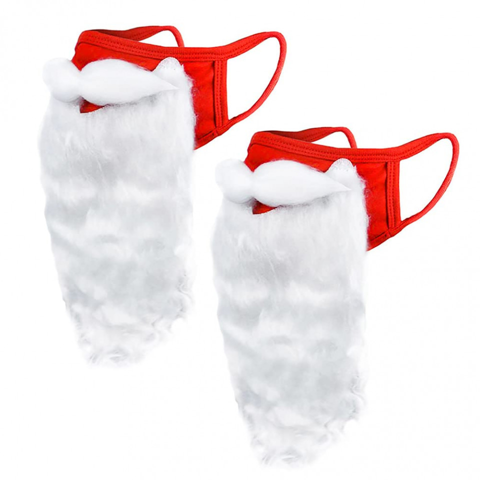 Set 2 masti cu barba pentru Craciun AnCosoo, textil, alb/rosu, 40 x 20,5 cm