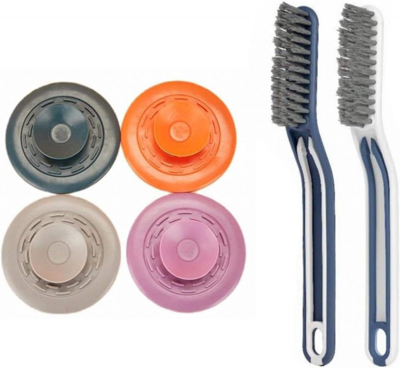 Set 4 dopuri de scurgere si 2 perii cu pensete Generic, silicon, multicolor