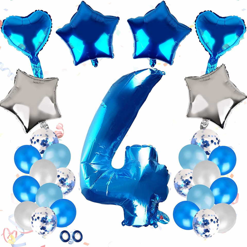 Set aniversar cifra 4 Colmanda, albastru/alb, folie/latex, 35 piese Accesorii pentru petreceri 2023-09-25