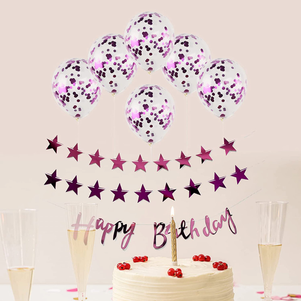 Poze Set aniversar PARTY GO, latex/folie, alb/violet