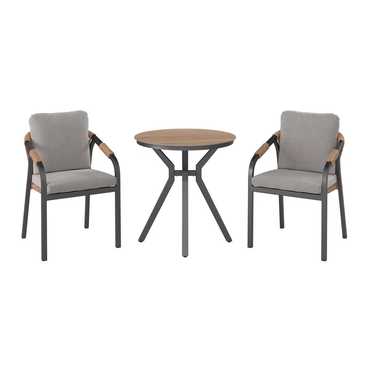 Set balcon Justin, 2 scaune si o masa, gri inchis, 70/74/70 cm