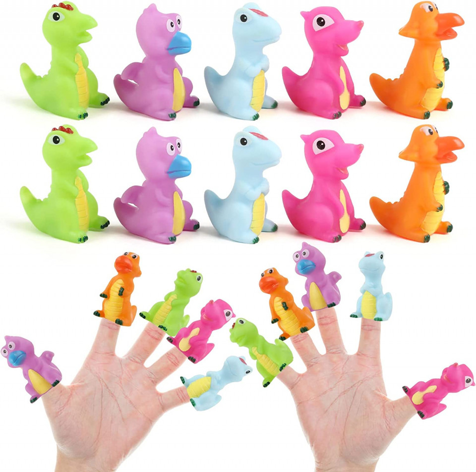 Set de 10 dinozauri pentru degete LIHAO, plastic, multicolor, 5,5/6 cm