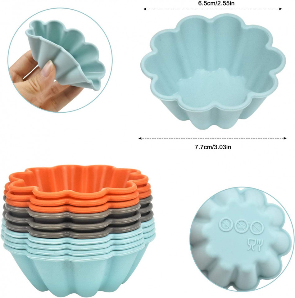 Poze Set de 10 forme pentru briose Wangjiangda, silicon, albastru/portocaliu/gri, 7,7 cm