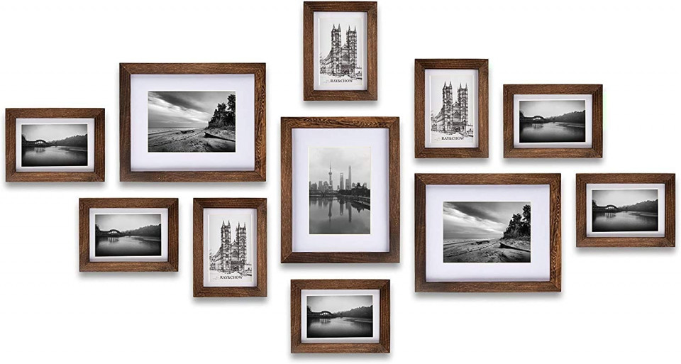 Set de 11 rame foto LOKCASA, lemn, alb/maro, 12.7 x 17.8 cm / 10.2 x 15.2 cm 10.2