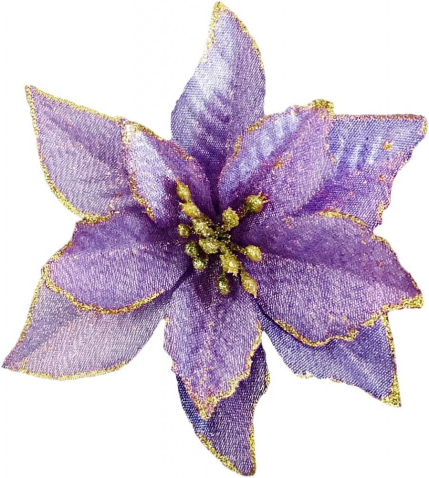 Set de 12 flori artificiale de Craciun NOVELTY GIFTS1, textil, mov, 13 cm