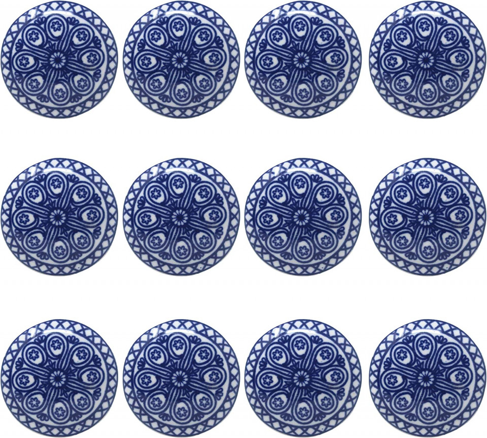 Set de 12 manere pentru sertare/dulapuri Ajuny, alb/albastru, ceramica, 35 x 40 mm Accesorii pentru dulapuri și biblioteci 2023-09-25