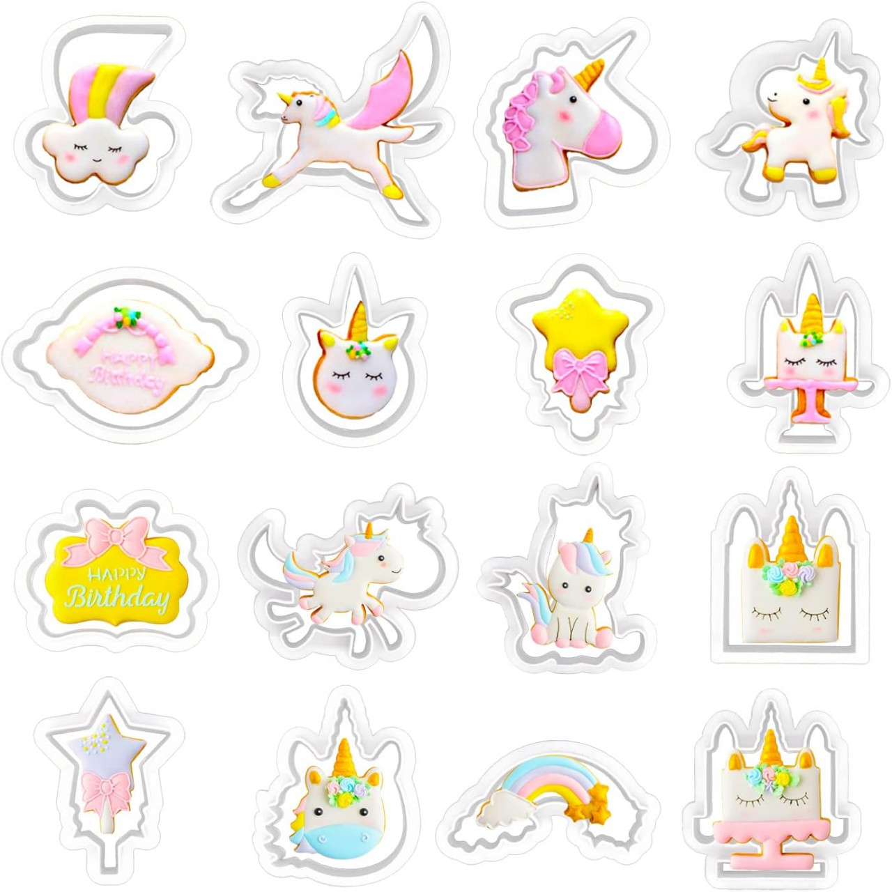 Set de 16 forme pentru biscuiti Miotlsy, model Unicorn, plastic, 5-9 cm