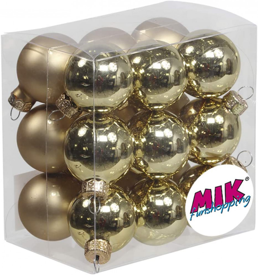 Set de 18 globuri pentru Craciun MIL Funshopping, auriu, sticla, 30 mm