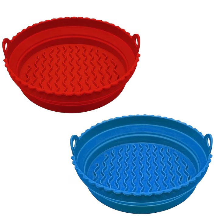 Set de 2 cosuri pentru friteuza cu aer Jesdavan, silicon, rosu/albastru, 20 x 5,5 cm