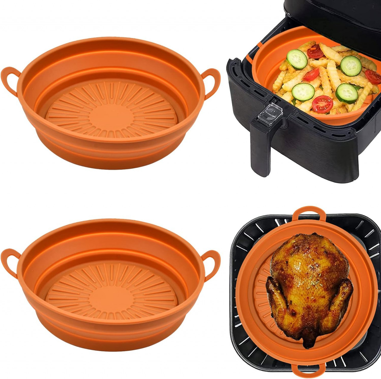 Set de 2 cosuri pentru friteuza cu aer Pipihome, silicon, maro deschis, 19 x 16 x 7 cm
