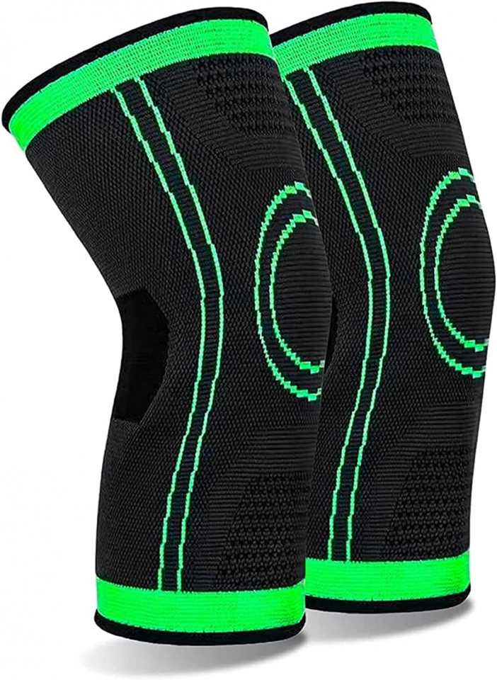 Set de 2 genunchiere Taekooki, nailon/latex, negru/verde, M