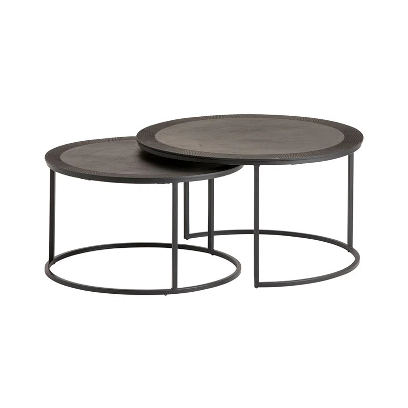 Set de 2 masute pentru cafea Adae, aluminiu/metal, maro/negru, 74 x 74 x 42 cm