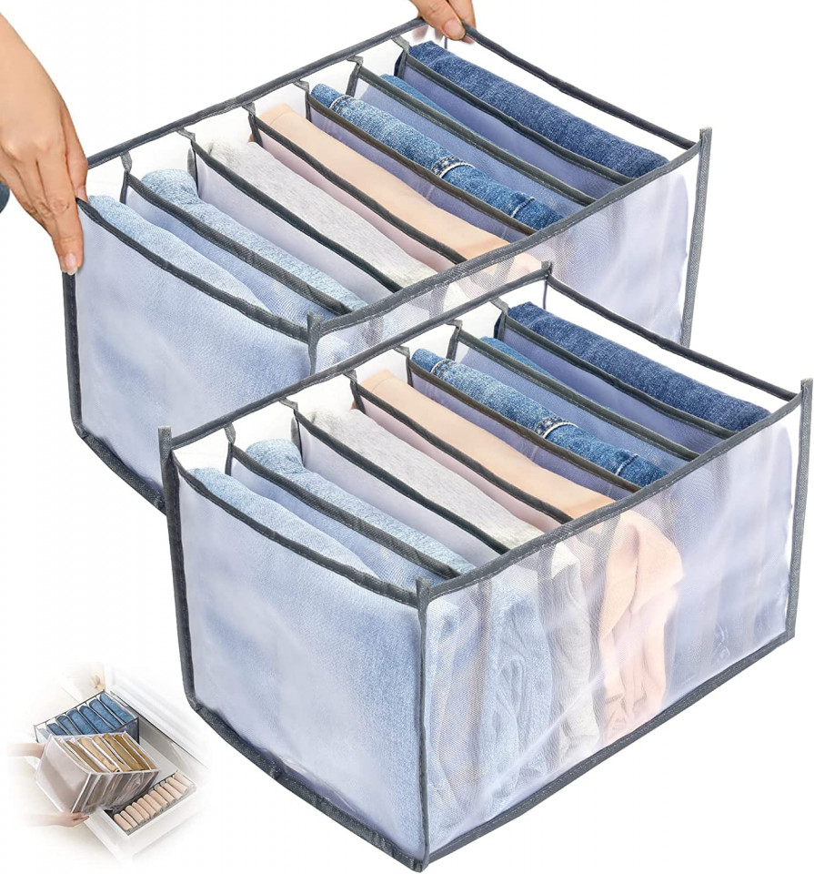 Set de 2 organizatoare pentru haine Toovren, tesatura oxford, gri, 36 x 25 x 20 cm