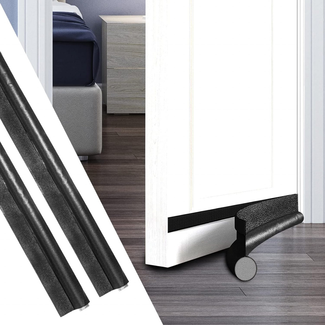 Set de 2 protectii anti-curent pentru usa Zingking, spuma, negru, 94,9 x 9,9 cm
