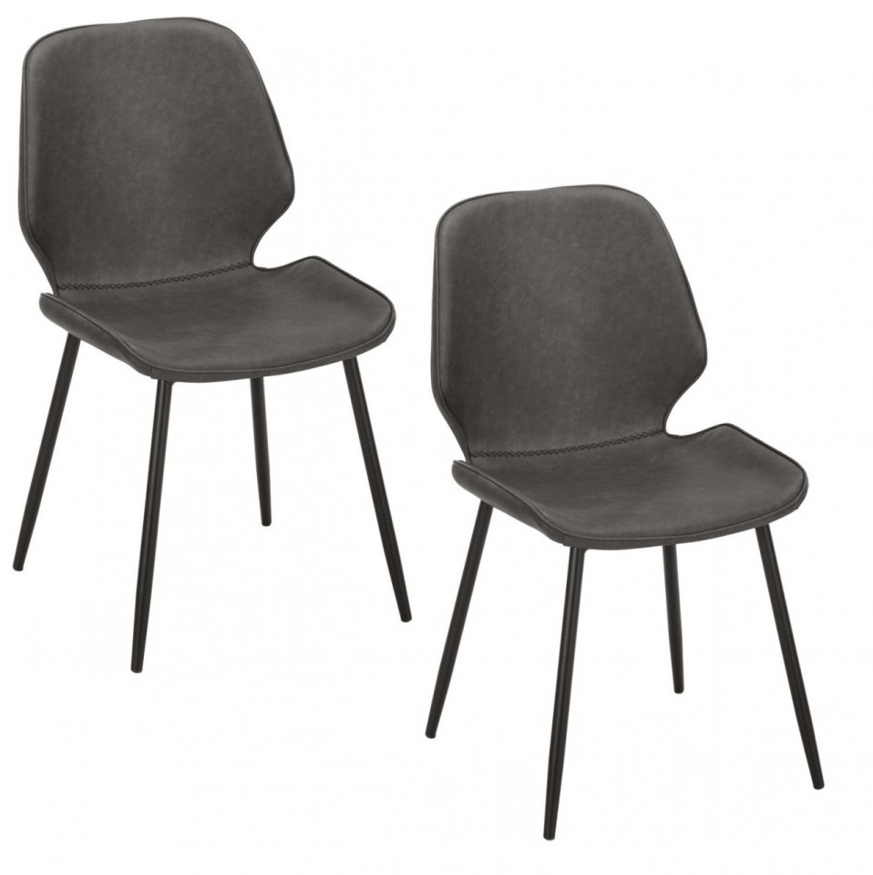 Set de 2 scaune tapitate Louis, piele sintetica/metal, negru, 44 x 58 x 82 cm chilipirul-zilei.ro imagine noua 2022