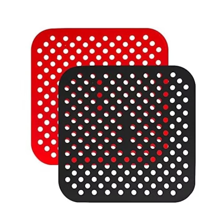 Set de 2 tampoane de aer neaderente pentru friteuza cu aer Iriisy, silicon, negru/rosu, 21,5 cm