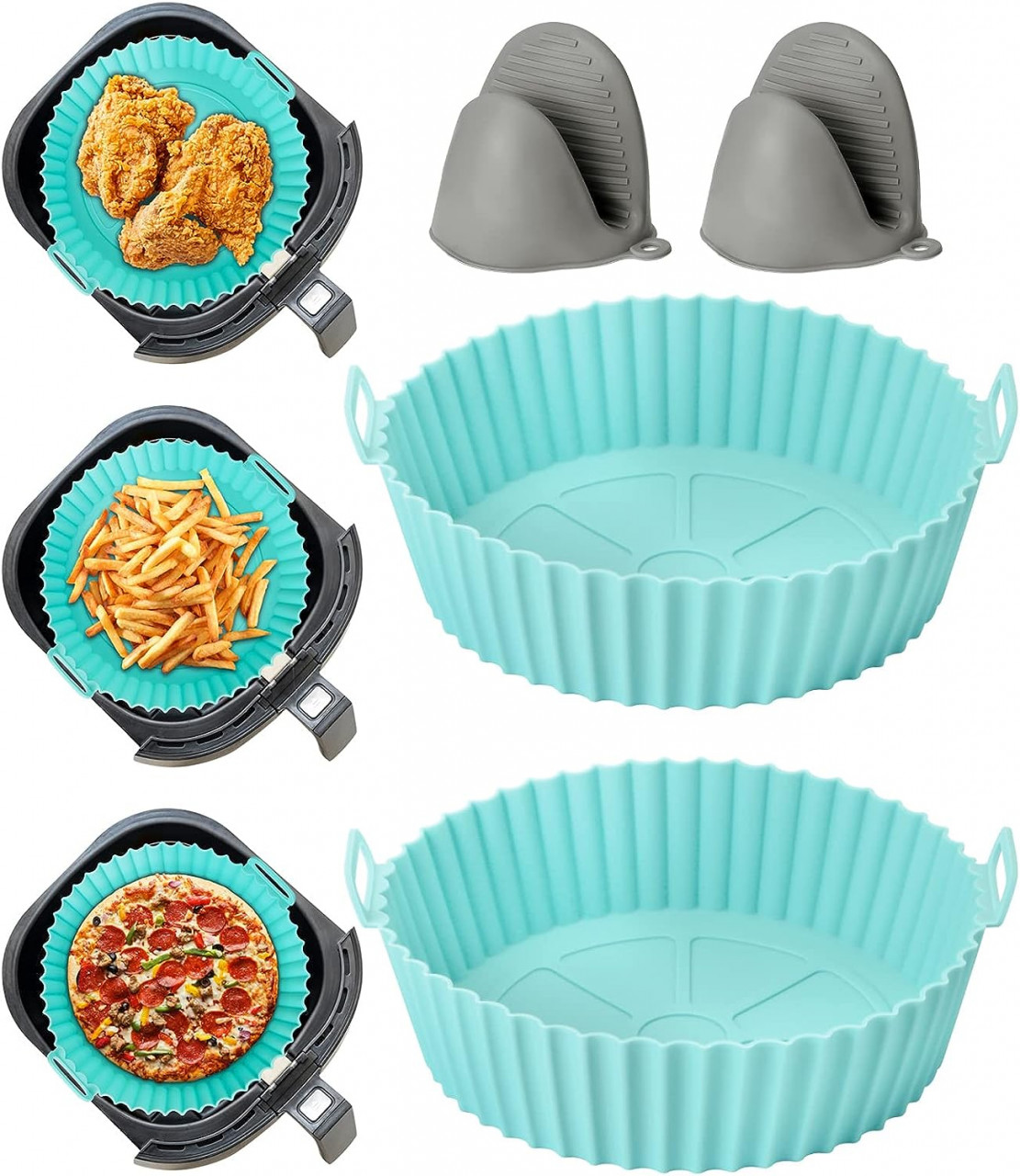 Set de 2 vase pentru friteuza cu aer AXNSATRE, silicon, albastru/gri, 22 x 17 x 5 cm