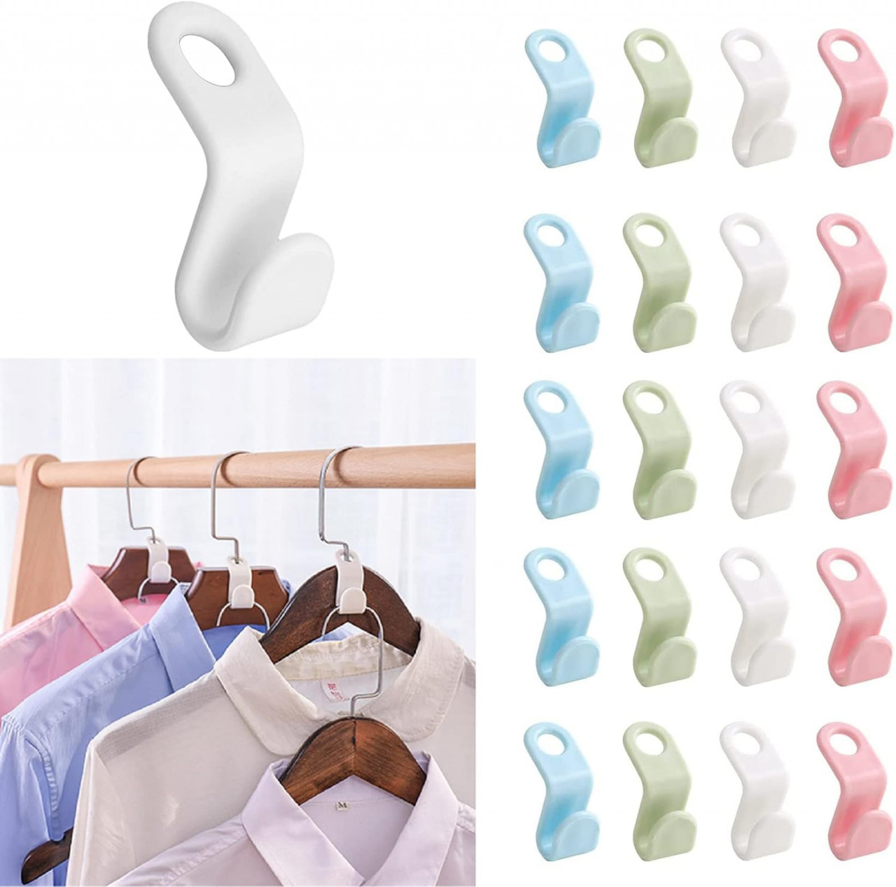 Set de 20 carlige pentru umerase Helweet, polipropilena, multicolor, 5,5 x 2 cm