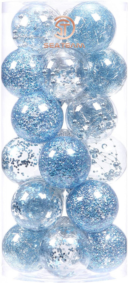 Set de 24 globuri de Craciun Sea Team, transparent/albastru, plastic, 7 cm chilipirul-zilei.ro imagine 2022