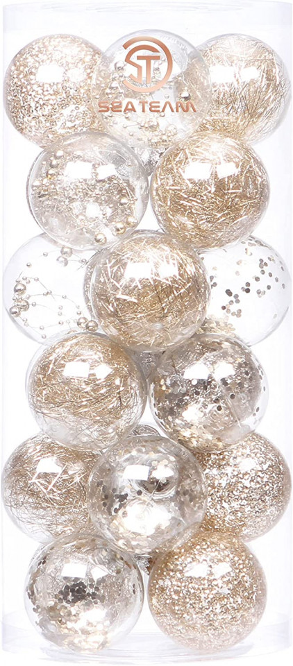 Set de 24 globuri de Craciun Sea Team, transparent/auriu, plastic, 7 cm chilipirul-zilei.ro imagine 2022
