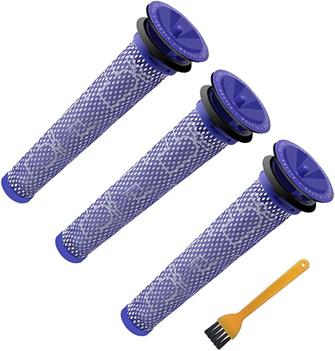 Set de 3 filtre si o perie de curatare pentru aspiratoare Dyson ABC Life, plastic, albastru