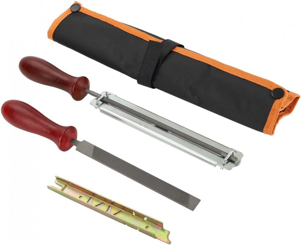 Poze Set de 3 instrumente pentru ascutire lant de drujba SAVIOR, otel/lemn, rosu/argintiu